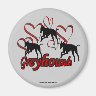Aimant Silhouette Greyhound Coeurs rouges