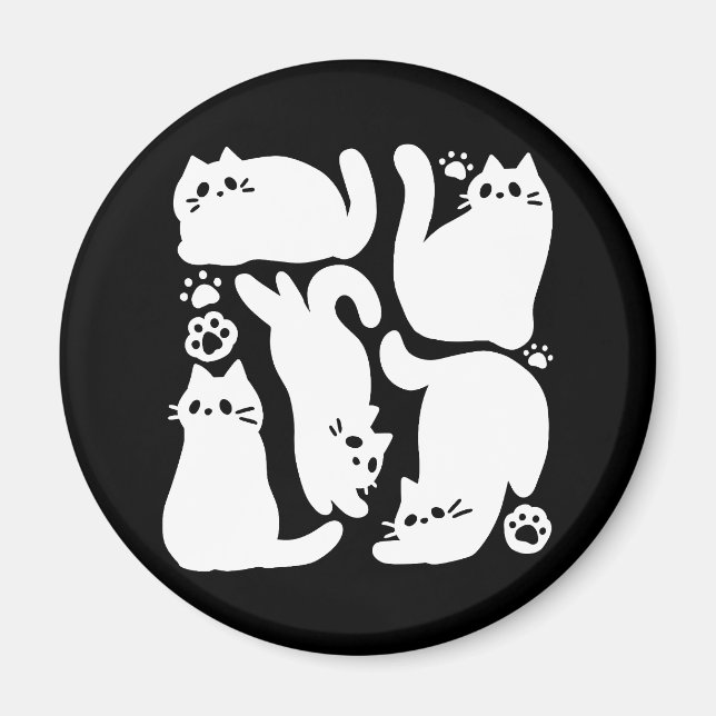 Aimant Silhouettes de chaton blanc - Design Feline mignon (Devant)