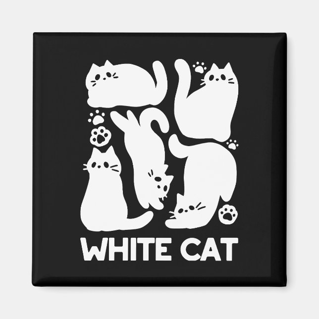 Aimant Silhouettes de chaton blanc - Design Feline mignon (Devant)