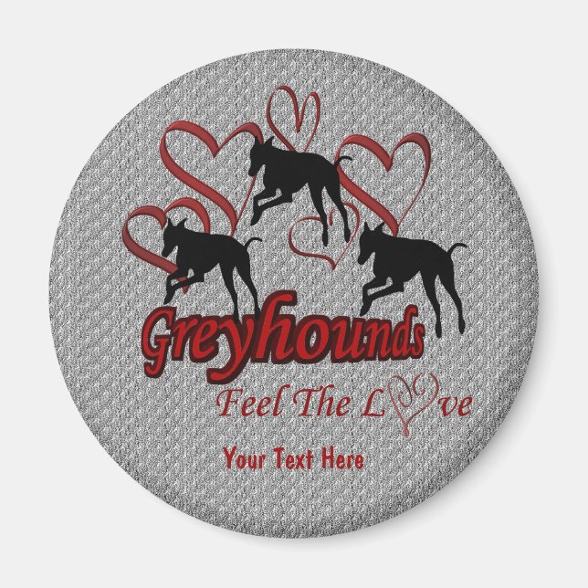 Aimant Silhouettes Greyhound Coeurs Aimer Chien (Devant)