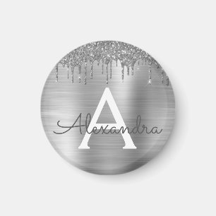 Aimant Silver Glitter Brushed metal Monogram