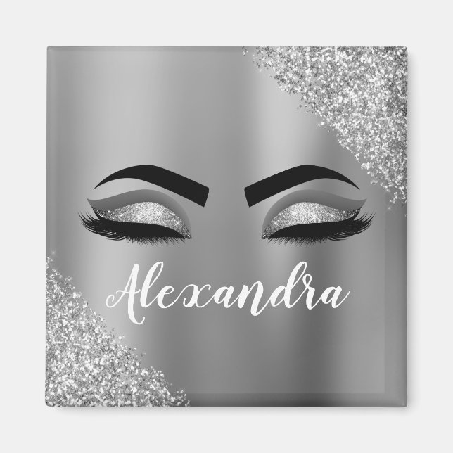 Aimant Silver Glitter Sparkle Eyelashes Monogram (Devant)