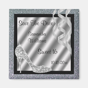 Aimant Silver Glittery Stiletto & Streamers Sweet 16
