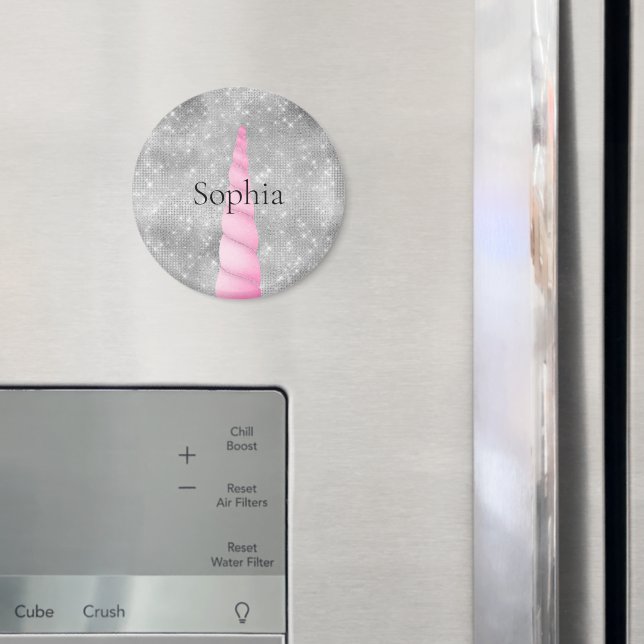 Aimant Silver Sparkle rose Glam Unicorn Anniversaire (In situ (réfrigérateur))