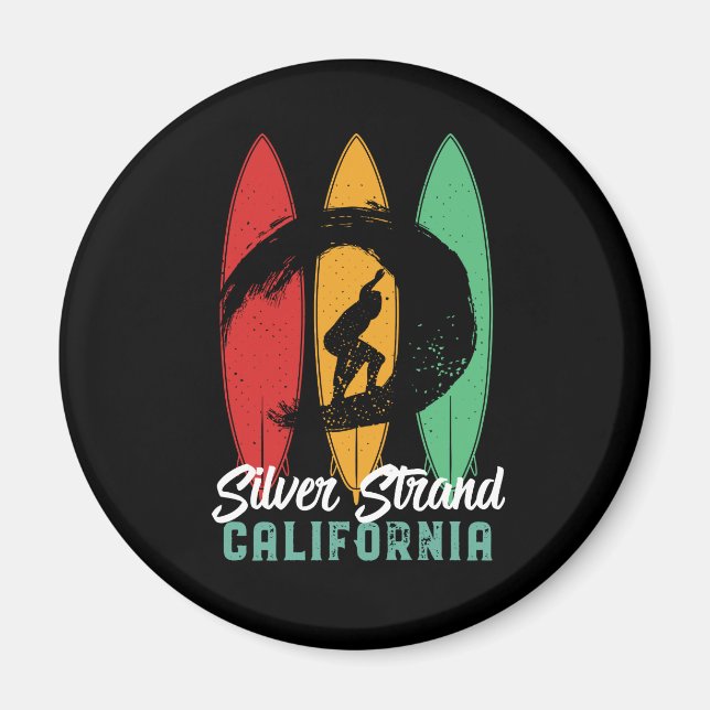 Aimant Silver Strand California Beach Retro Surfing (Devant)