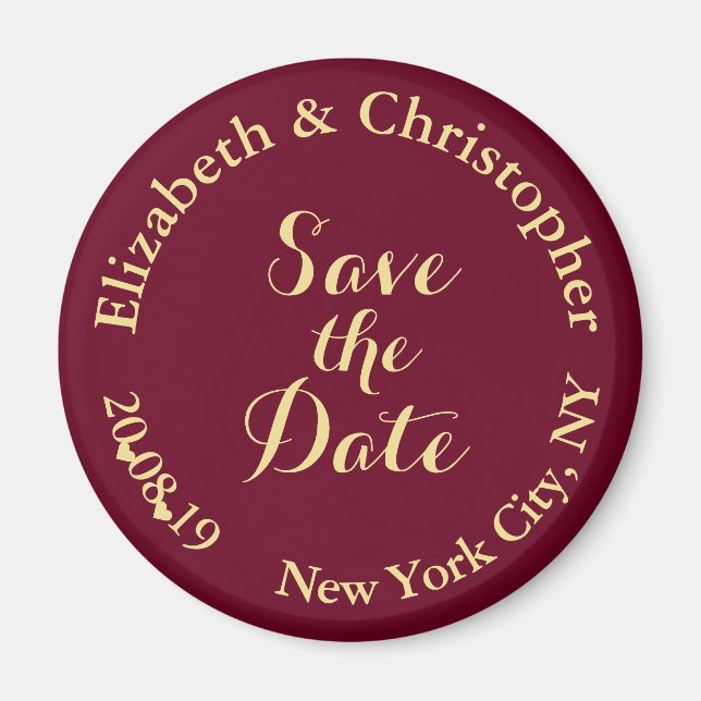 Aimant Simple Elegant Burgundy Gold Wedding Enregistrer l (Devant)