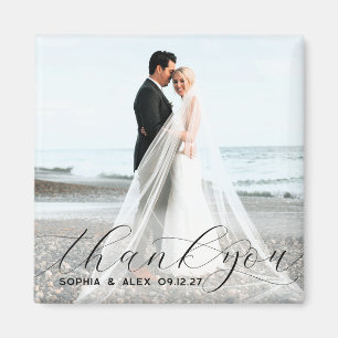 Aimant Simple Élégant Script Merci Photo de Mariage