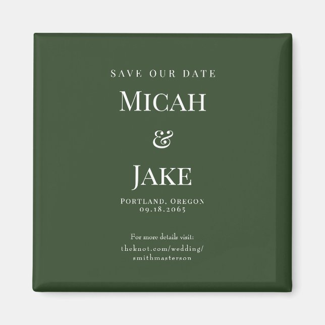 Aimant Simple Forest Green & White Mariage Sauvez notre d (Devant)