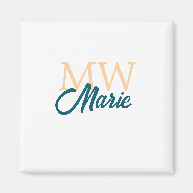 Aimant simple minimal ajouter nom monogramme orange bleu  (Devant)