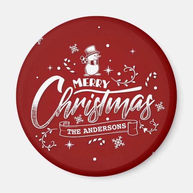 Aimant Simple Noël de bonhomme de neige personnalisé | Ma (Devant)