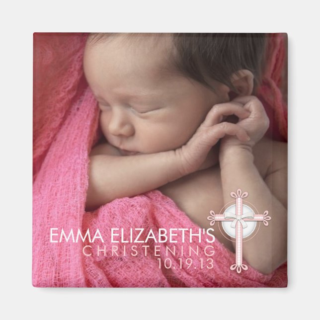 Aimant Simply Sweet Cross Christening Photo Keepsaké (Devant)