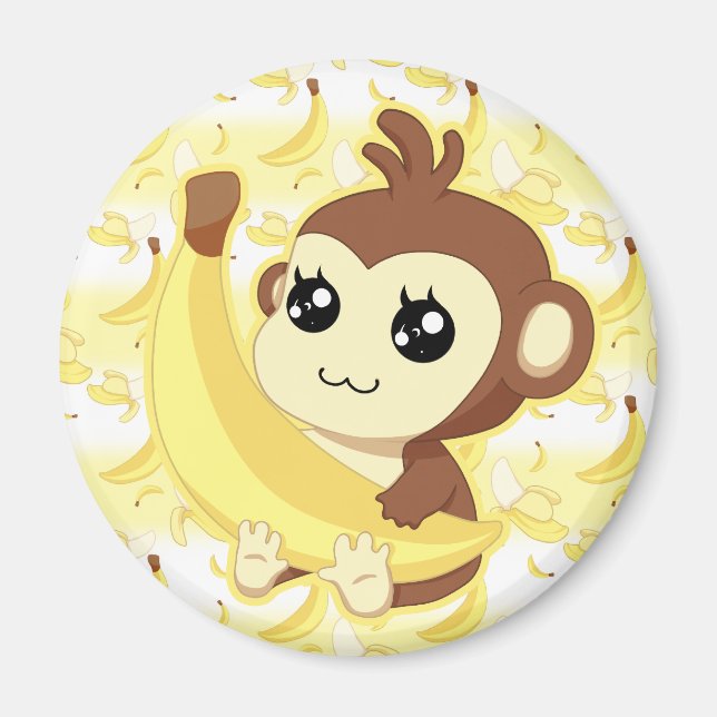 Aimant Singe de Cute Kawaii tenant de la banane (Devant)