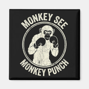 Aimant Singe voit singe frappe Boxe vintage gorille