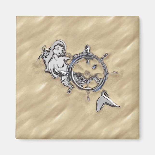 Aimant Sirène d'argent dans le sable (Devant)