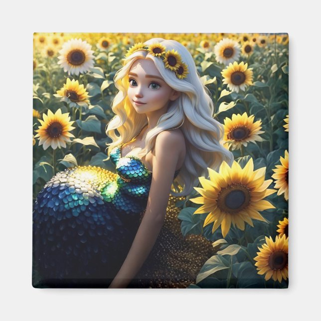 Aimant "Sirène de tournesol : floraison dans l'iridescenc (Devant)