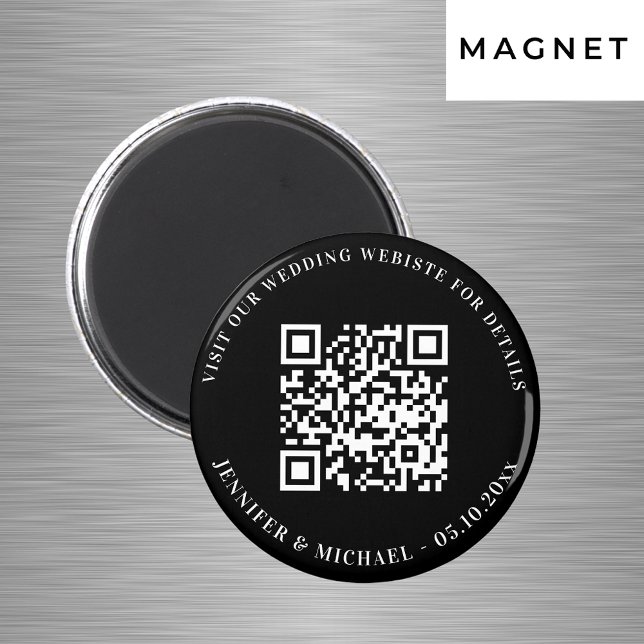 Aimant Site mariage QR code détails rsvp noir blanc (Créateur téléchargé)