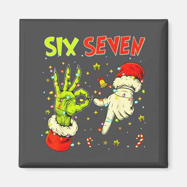 Aimant Six Seven 67 Funny Hand-sign Christmas Meme  (Devant)