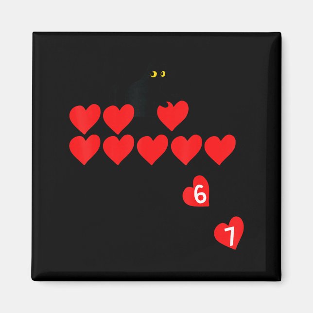 Aimant Six Seven Black Cat Knocking Off Hearts Funny 67 V (Devant)