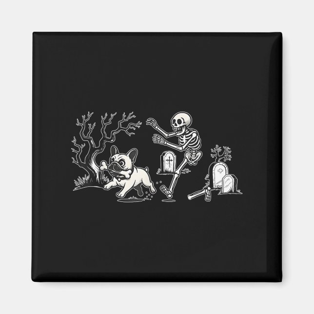 Aimant Skeleton Chasing French Bulldog Halloween Dog Mom  (Devant)