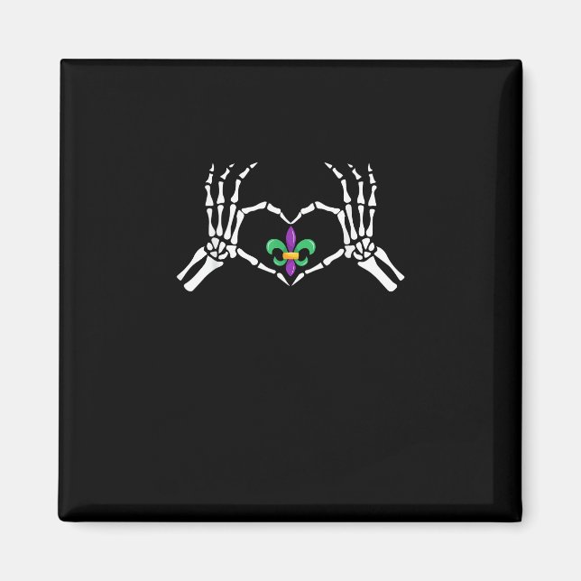 Aimant Skeleton Coeur main Mardi Gras (Devant)