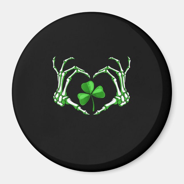 Aimant Skeleton Coeur main Shamrock Jour de la Saint Patr (Devant)