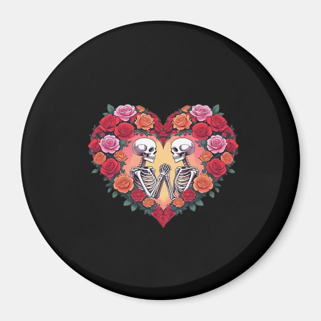 Aimant Skeleton Couple Tenant Les Mains Dans Un Coeur De  (Devant)