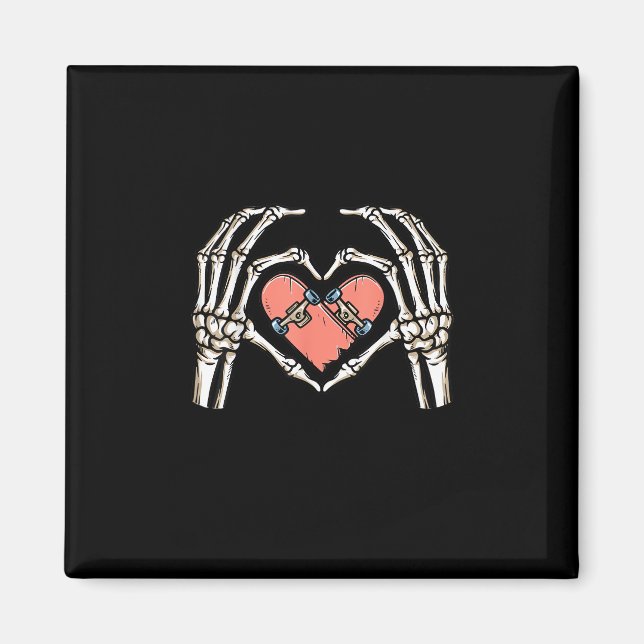 Aimant Skeleton Hand Heart Skateboard Valentines Day Funn (Devant)