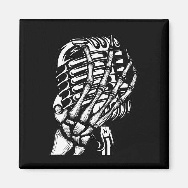 Aimant Skeleton Main On the Mic Rock And Roll s Band Tee  (Devant)