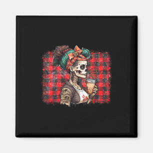 Aimant Skeleton Messy Bun Coffee Drôle Costume Maman Femm