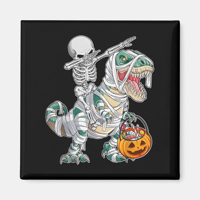 Aimant Skeleton Riding Dancing Dab Dinosaur Trex Hallowee (Devant)