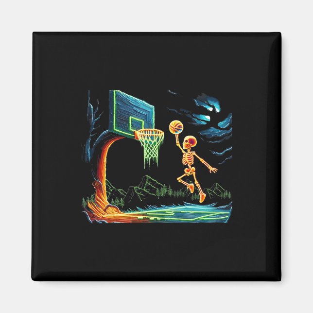 Aimant Skeleton Slam Dunk Hoop Bysketbyll Halloween Homme (Devant)