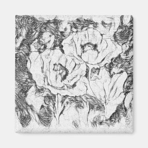 Aimant Sketched Pen Drawn poppies flowers floral whi