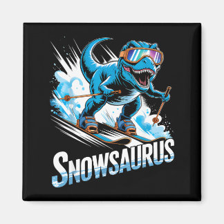 Aimant Ski Dinosaur Winter Sport Skier Dino Funny Skiing 