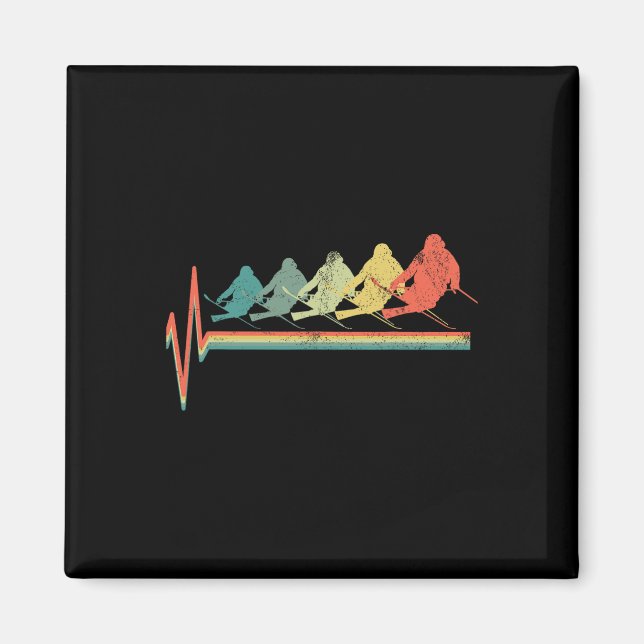 Aimant Ski Freestyle Ski Skier Heartbeat Retro Funny G (Devant)