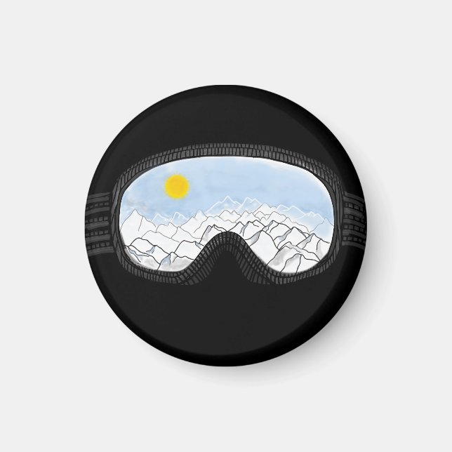 Aimant Ski Goggles Mountain View Illustration (Devant)