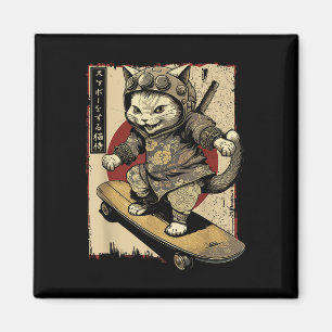 Aimant Ski Japonais Samurai Chat Tattoo Kawaii Ninj