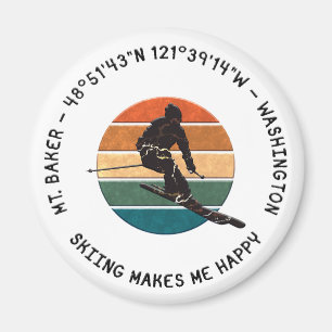 Aimant Ski Mt. Baker, Washington - Man Skier, Texte noir