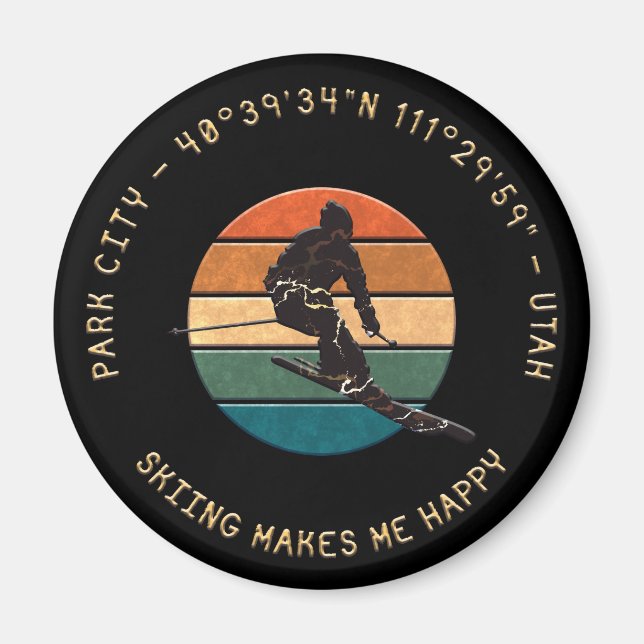 Aimant Ski Park City, Utah - Man Skier Golden Text (Devant)