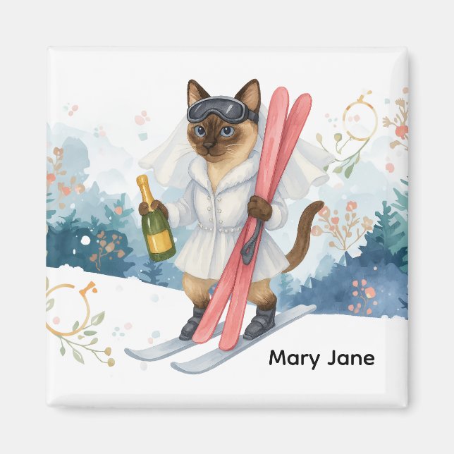 Aimant Ski pour les amateurs de chats siamois en enterrem (Devant)