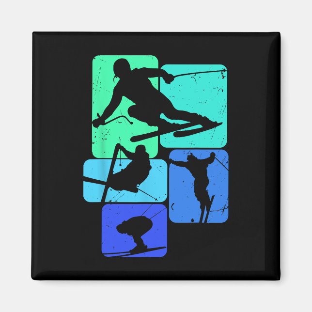 Aimant Ski Pour Skier Retro Mens Ski (Devant)