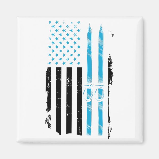 Aimant Ski USA | Ski Ski Skis Skieurs Idées Cadeaux (Devant)