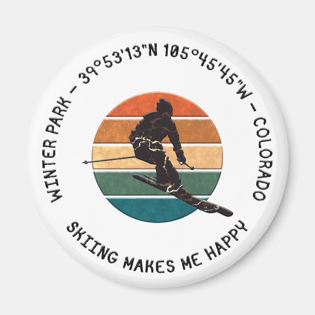 Aimant Ski Winter Park, Colorado - Man Skier, Texte noir (Devant)