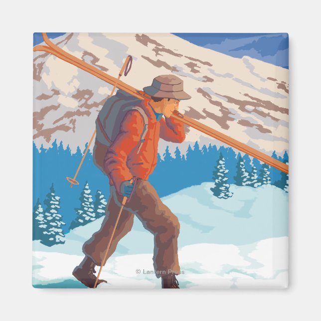 Aimant Skier transportant ski de neige - Yellowstone Nat' (Devant)
