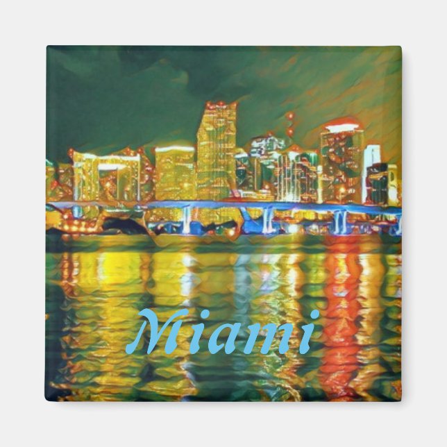 Aimant Skyline de Miami à l'aimant de nuit (Devant)