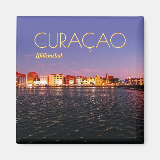 Aimant Skyline de Willemstad at Night (personnalisable) (Devant)