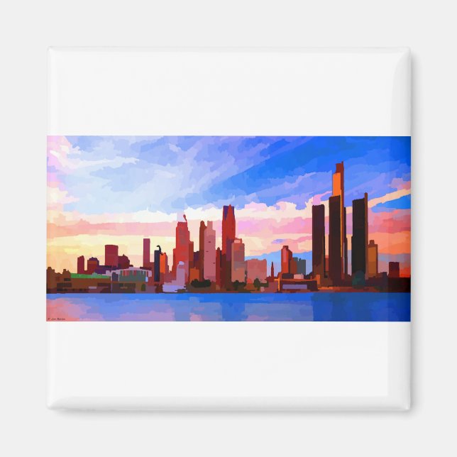 Aimant Skyline Detroit Michigan au coucher du soleil (Devant)