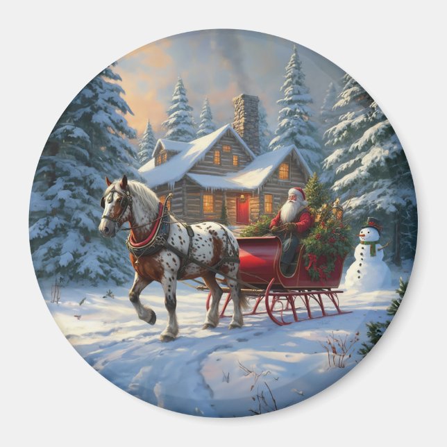Aimant Sleigh Père Noël à cheval de Noël (Devant)