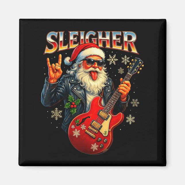 Aimant Sleigher Rock Santa Funny Metal Christmas Design  (Devant)