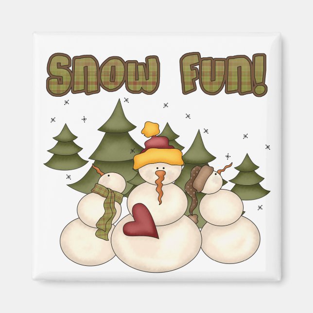 Aimant Snow Fun Deux T-shirts et cadeaux (Devant)