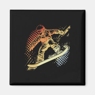 Aimant Snowboarder Graphisme Retro Style Alpine Snowboard
